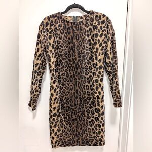 Vintage Leopard Print Long Sleeve Dress